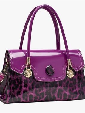 Brand New 💜 Purple Leopard Patent Satchel Handbag